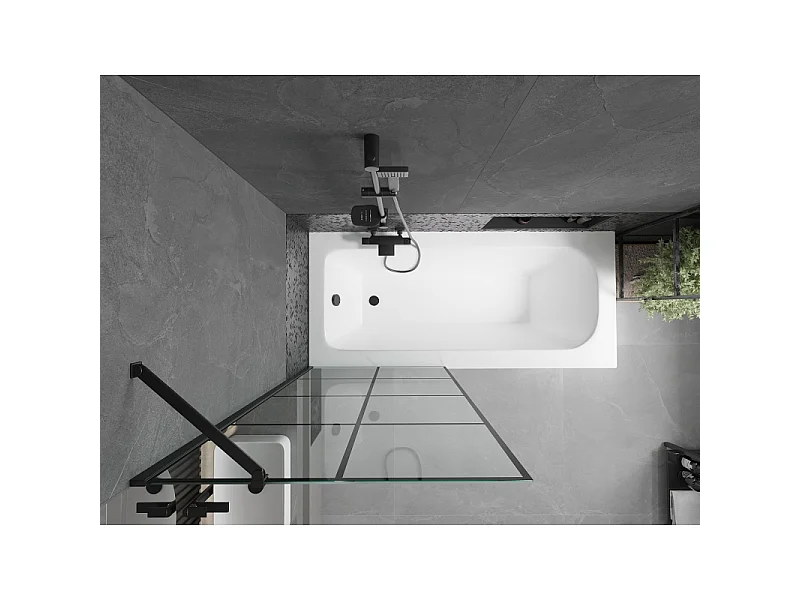 Mexen Vega rectangular bath 170 x 70 cm with casing and 1-wing screen 80 cm, black pattern - 550117077X9508007077