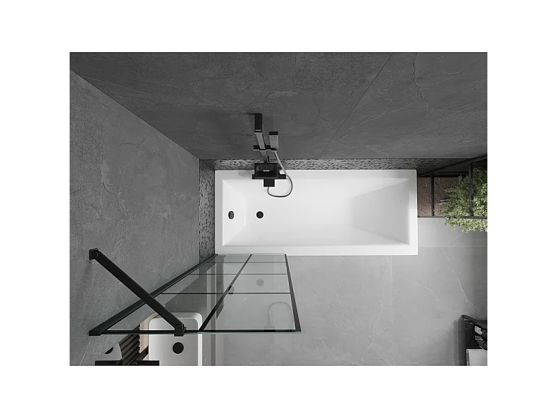 Mexen Cubik rectangular bath 170 x 70 cm with casing and one-wing screen 60 cm, black pattern - 550317070X9506007077