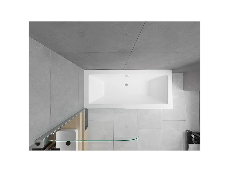 Mexen Cube rectangular bath 180 x 80 cm with panel and 1-wing screen 75 cm, transparent, chrome - 550518080X9007510100