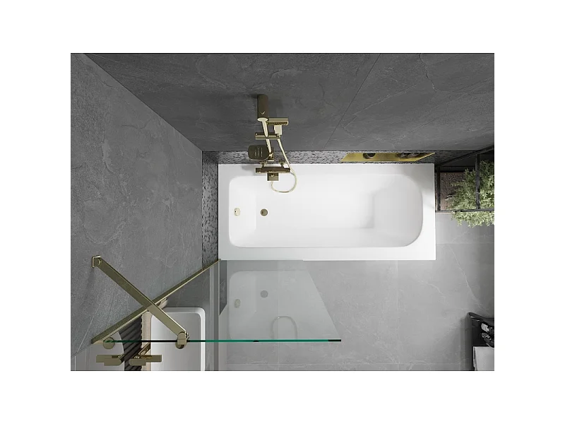 Mexen Vega baignoire rectangulaire 150 x 70 cm avec habillage et écran pare-baignoire 1 vantail 70 cm, transparent, doré