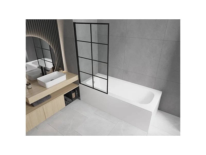 Mexen Vega rectangular bath 170 x 70 cm with casing and 1-wing screen 70 cm, black pattern fix - 550117070X9307007077