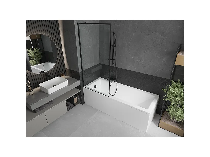 Mexen Cubik rectangular bath 160 x 70 cm with casing and 1-wing screen 80 cm, black pattern - 550316070X9508007070