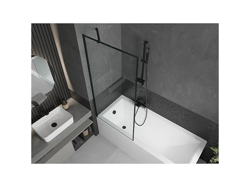 Mexen Cubik rectangular bath 160 x 70 cm with casing and 1-wing screen 80 cm, black pattern - 550316070X9508007070