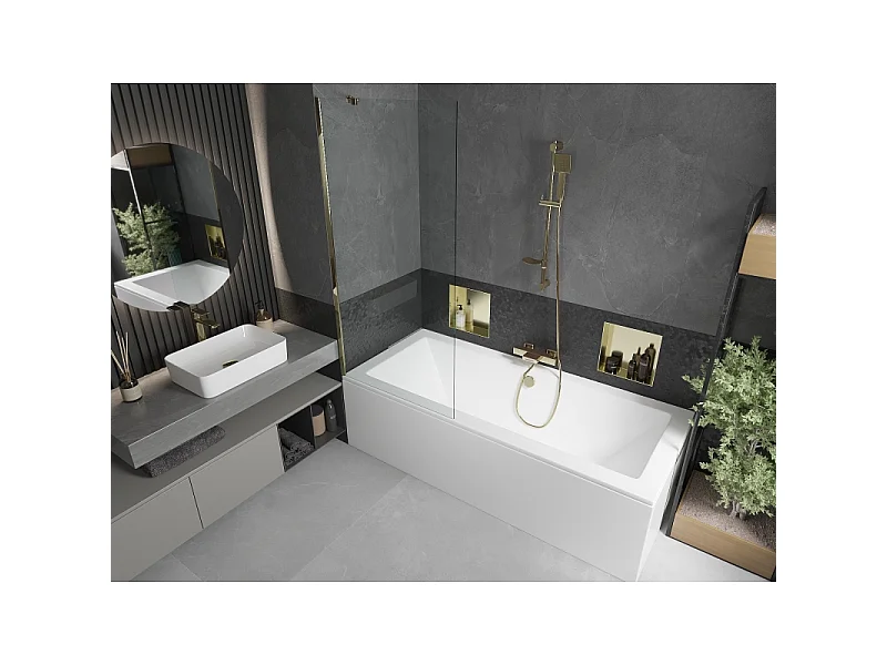 Mexen Cube baignoire rectangulaire 180 x 80 cm avec habillage et paroi de douche à 1 volet 80 cm, transparent, doré