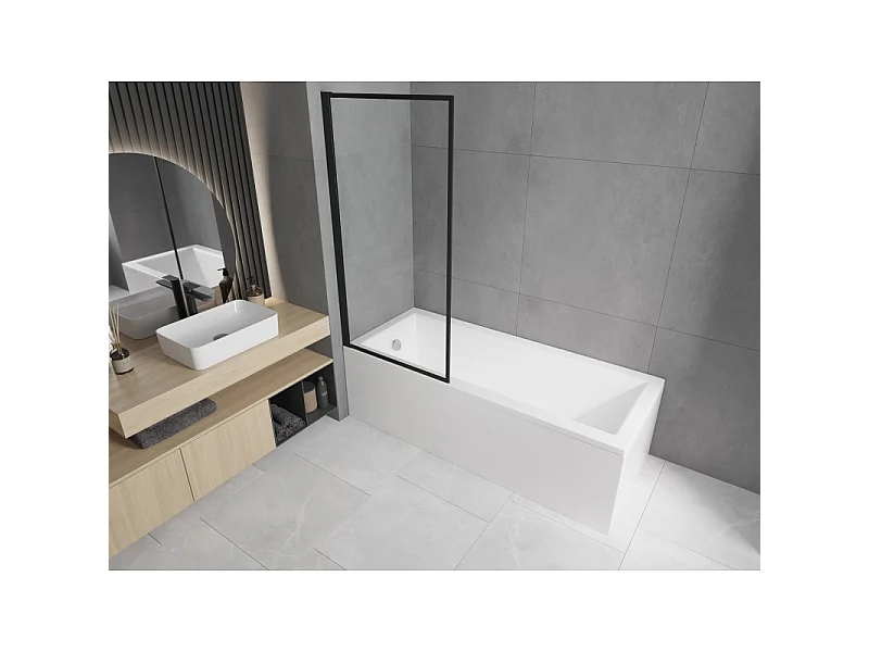 Mexen Cubik rectangular bath 170 x 70 cm with casing and 1-wing screen 70 cm, black pattern - 550317070X9307017070