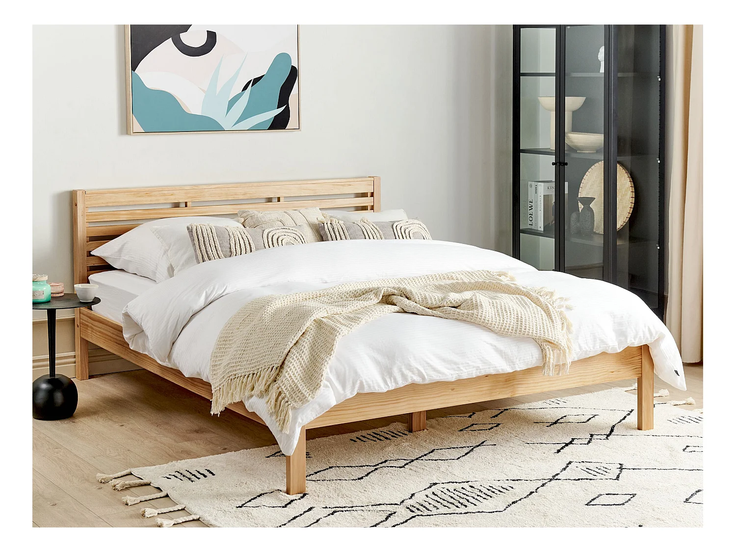 Lit avec sommier Bois de pin CARNAC 160 x 200 cm Marron clair