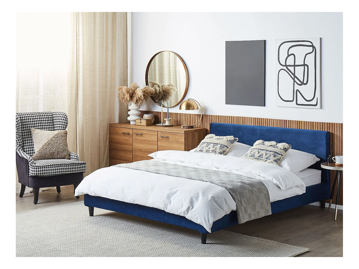 Cama Terciopelo FITOU 160 x 200 cm Azul oscuro