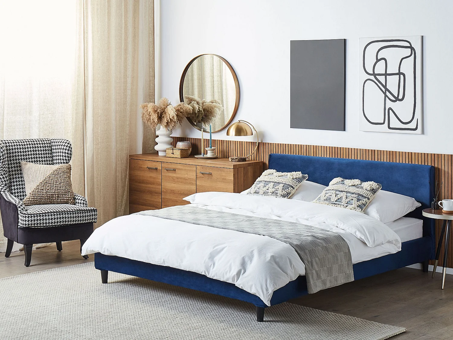 Lit avec sommier Velours FITOU 160 x 200 cm Bleu foncé