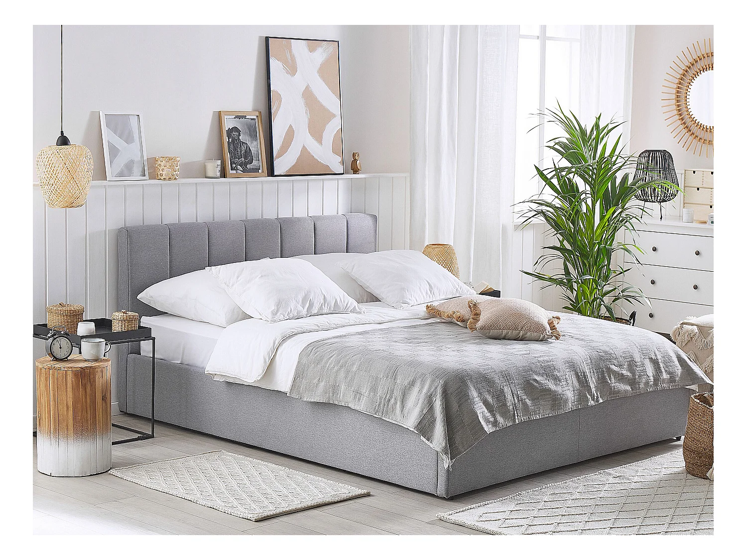 Bed met opbergruimte Stof DREUX 140 x 200 cm Lichtgrijs