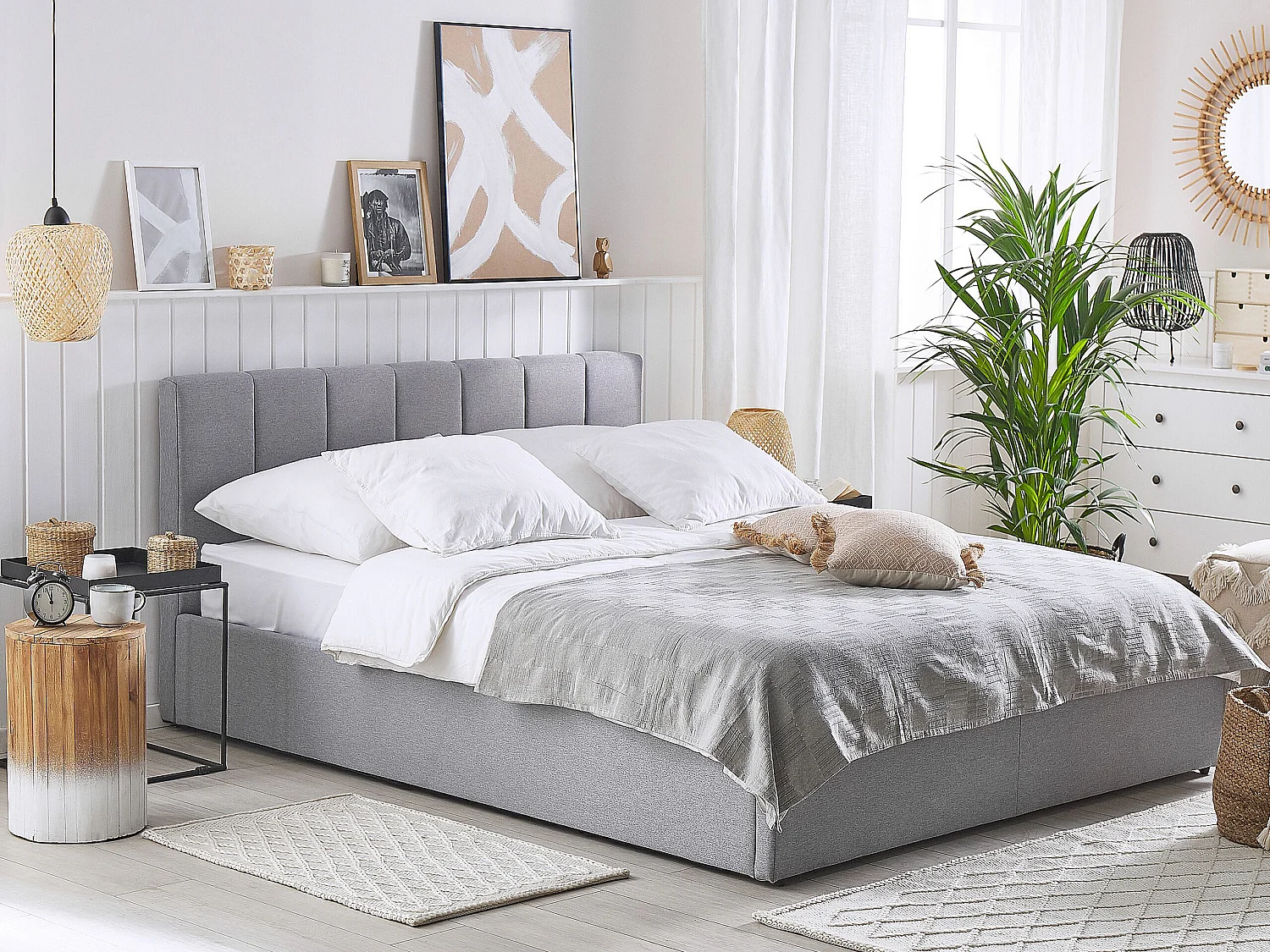 Lit ottoman Tissu DREUX 140 x 200 cm Gris clair