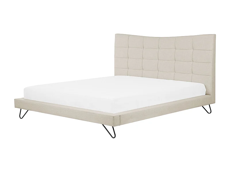 Polsterbett beige Leinenoptik mit Lattenrost 180 x 200 cm hohes Kopfteil Lannion