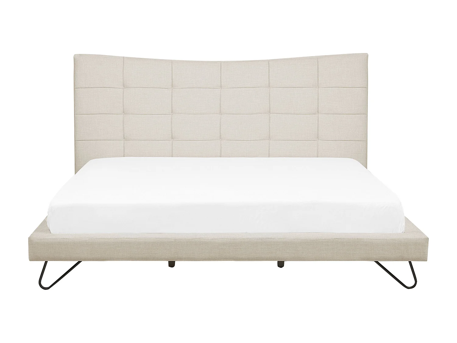 Polsterbett beige Leinenoptik mit Lattenrost 180 x 200 cm hohes Kopfteil Lannion