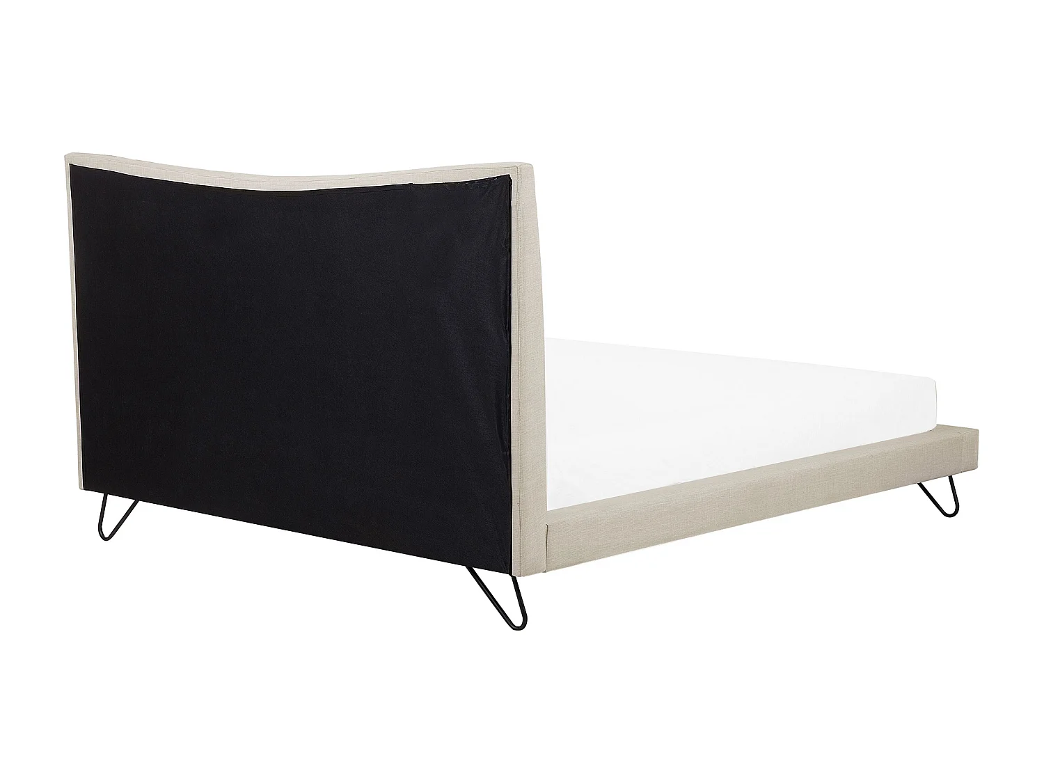 Polsterbett beige Leinenoptik mit Lattenrost 180 x 200 cm hohes Kopfteil Lannion