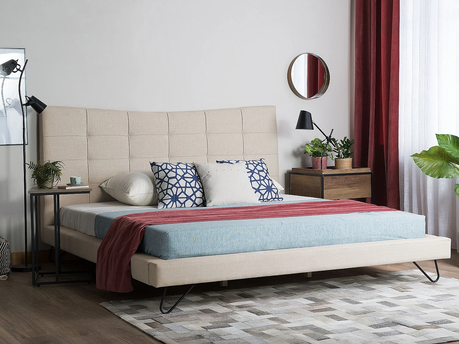 Lit avec sommier Tissu LANNION 180 x 200 cm Beige clair