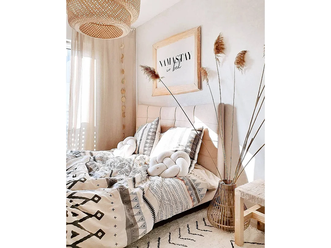 Bett mit Lattenrost Stoff LANNION 180 x 200 cm Hellbeige