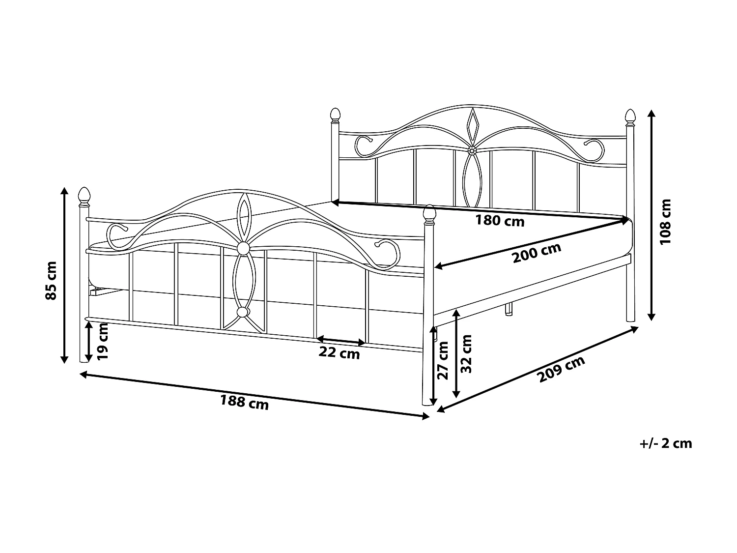 Lit avec sommier Métal ANTLIA 180 x 200 cm Noir