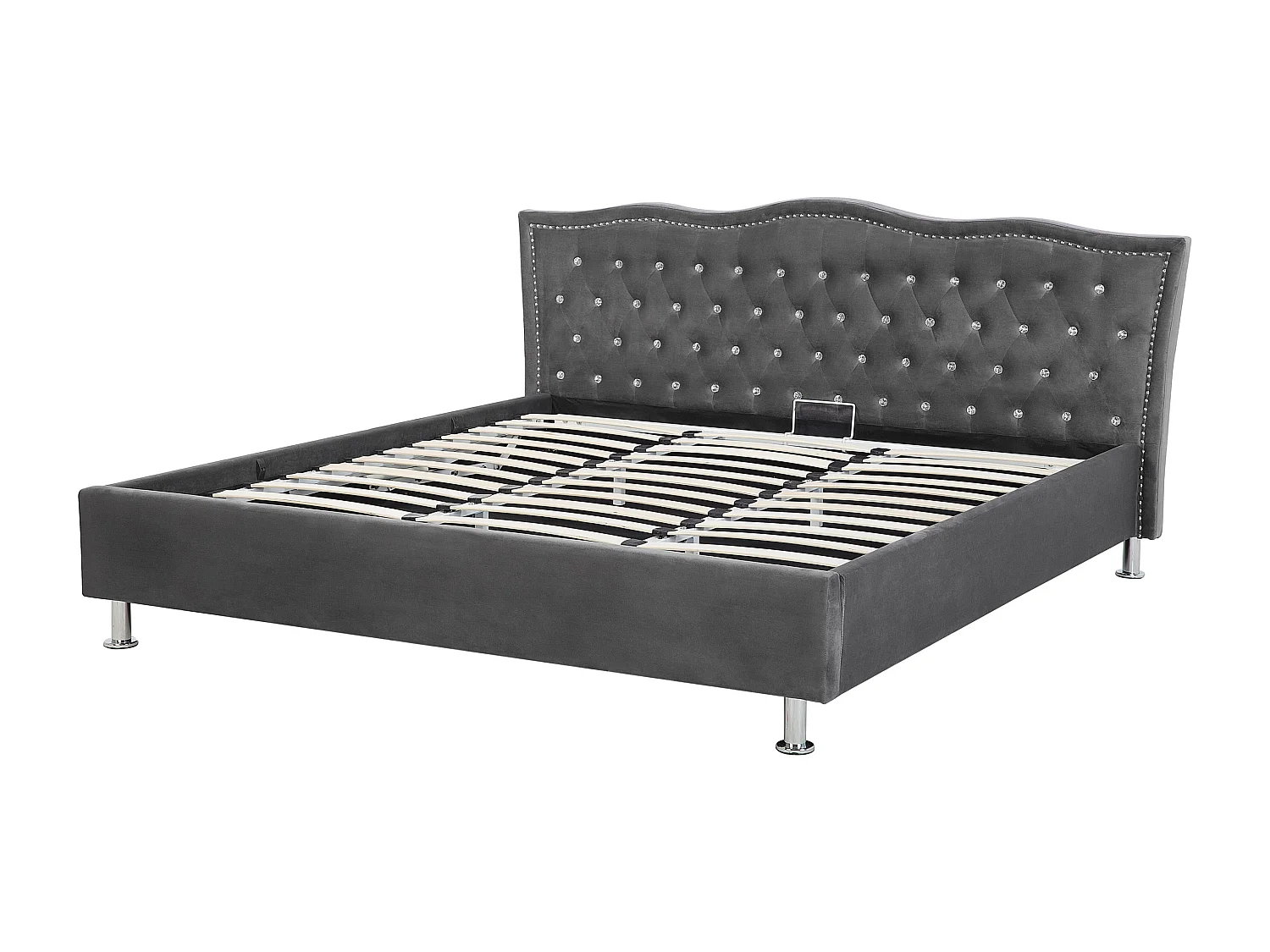 Cama baú Veludo METZ 180 x 200 cm Cinzento escuro