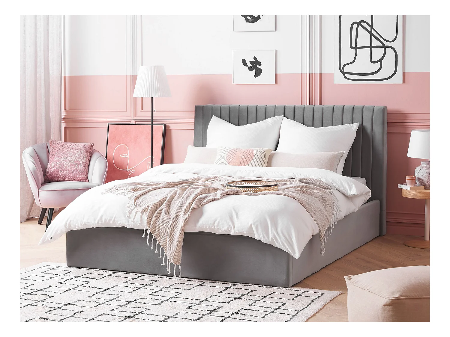 Bed met opbergruimte Fluweel VION 160 x 200 cm Grijs