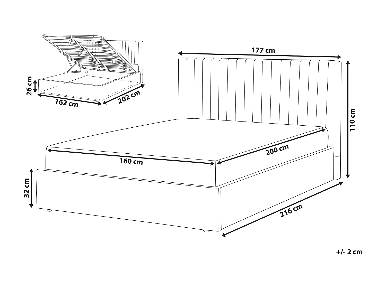 Cama baú Veludo VION 160 x 200 cm Cinzento