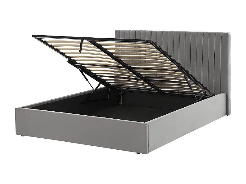 Cama con almacenaje Terciopelo VION 160 x 200 cm Gris
