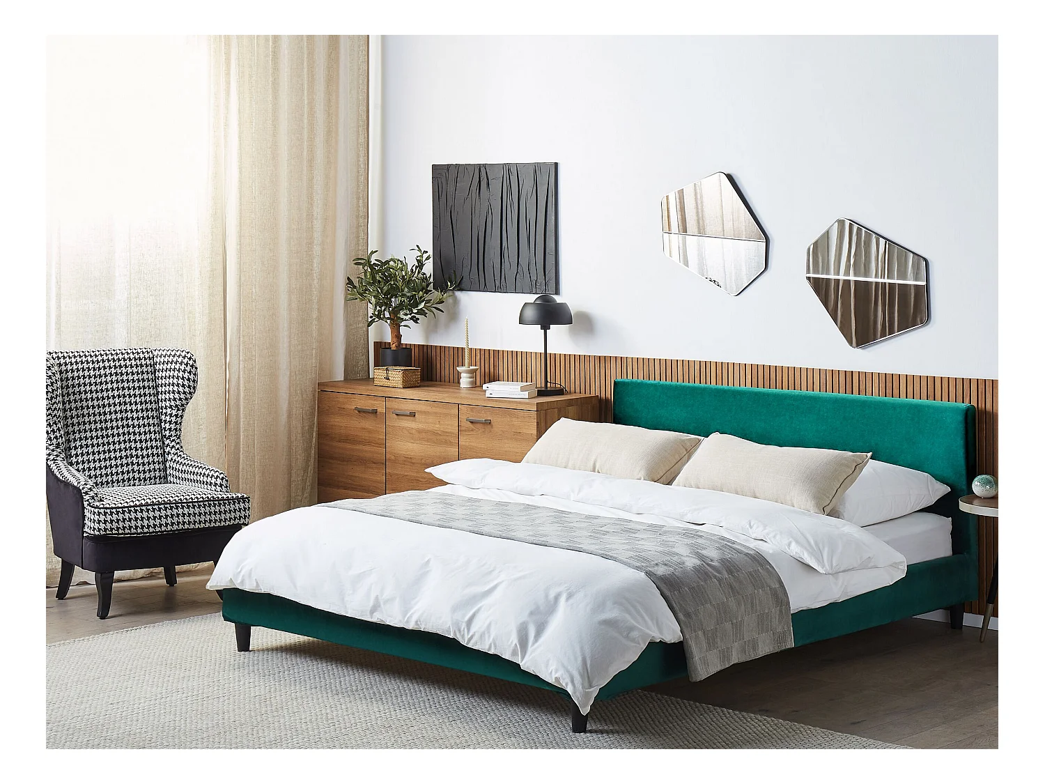 Lit avec sommier Velours FITOU 180 x 200 cm Vert foncé