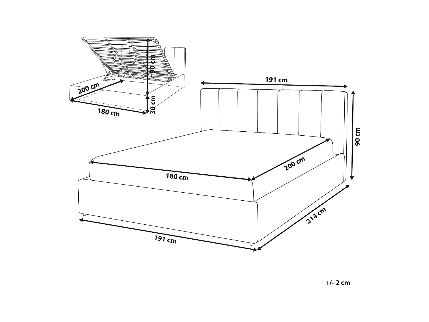 Elegantes Bett Polsterbezug mit Bettkasten hochklappbar hellgrau 180 x 200 cm Dreux