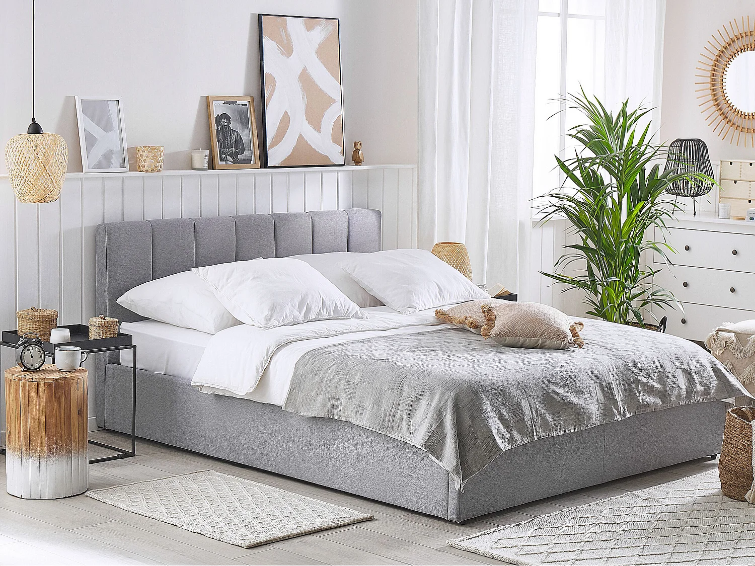 Bed met opbergruimte Stof DREUX 180 x 200 cm Lichtgrijs