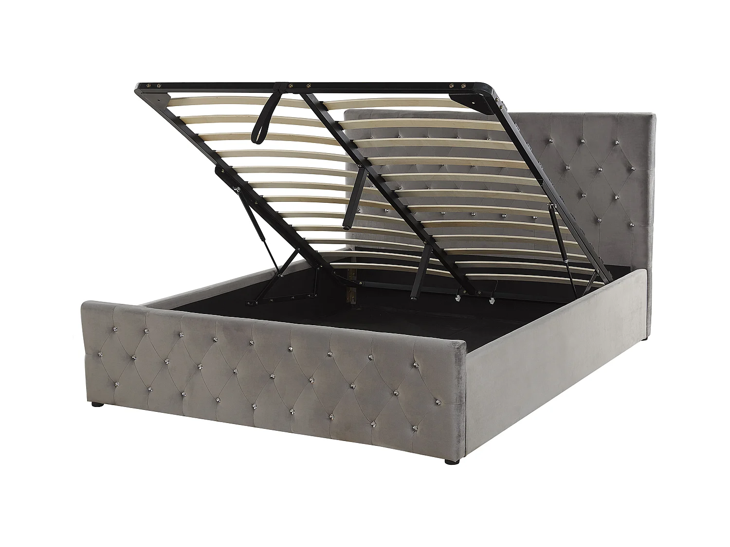 Lit ottoman Velours AMIENS 140 x 200 cm Gris