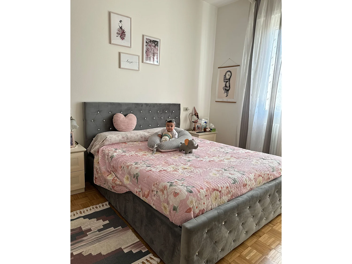 Lit ottoman Velours AMIENS 140 x 200 cm Gris