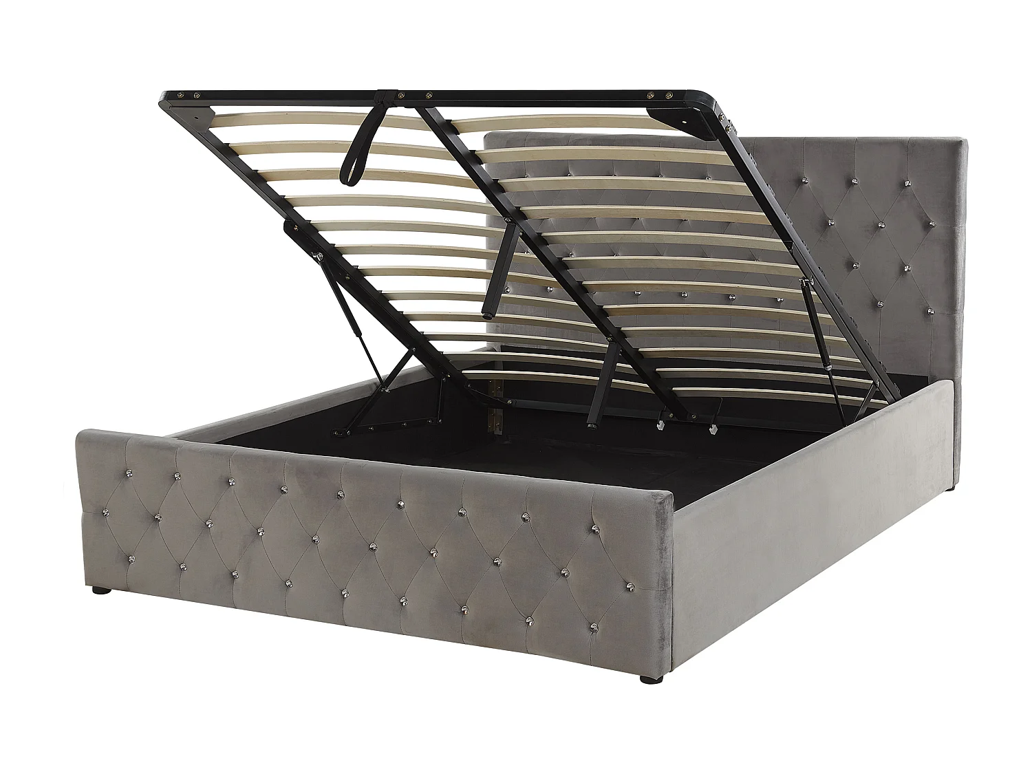 Lit ottoman Velours AMIENS 140 x 200 cm Gris