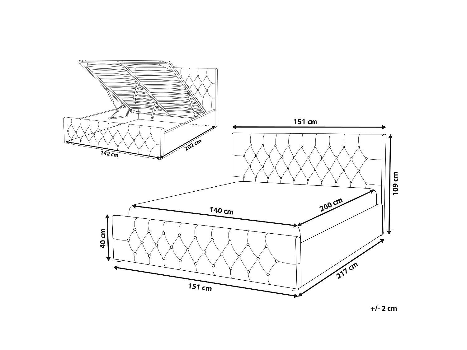 Bett mit Stauraum Samtstoff AMIENS 140 x 200 cm Grau