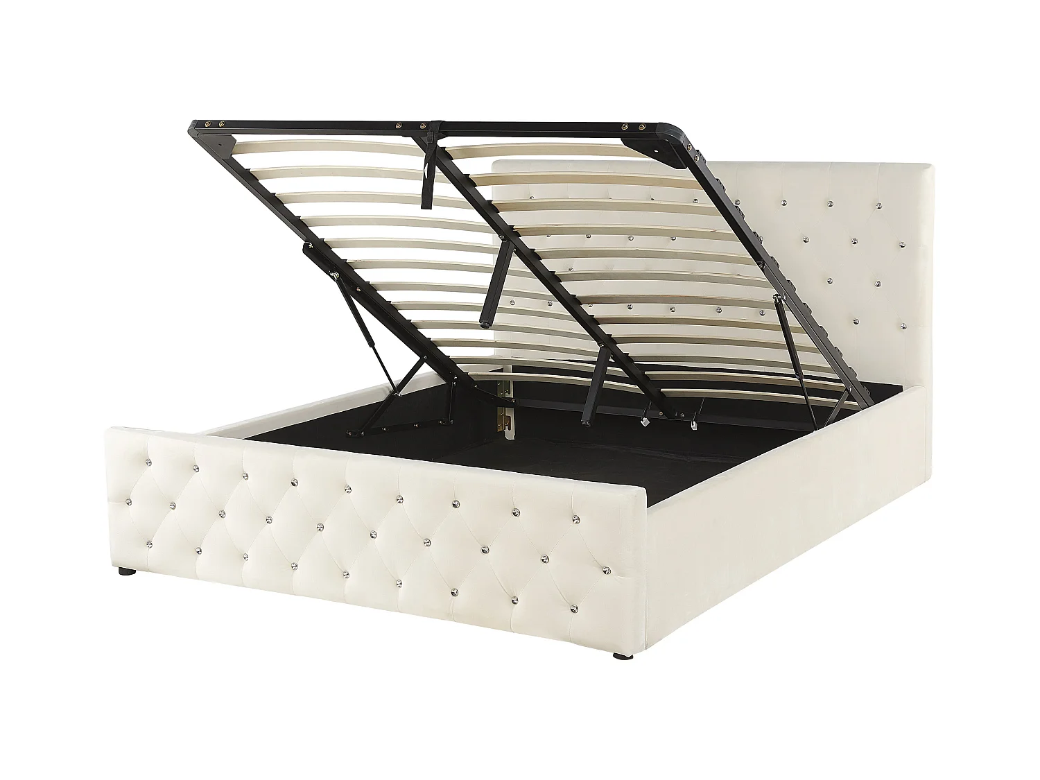 Lit ottoman Velours AMIENS 160 x 200 cm Beige clair