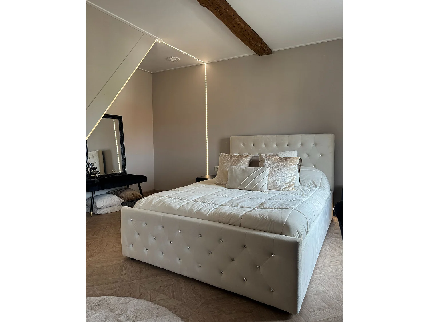 Lit ottoman Velours AMIENS 160 x 200 cm Beige clair