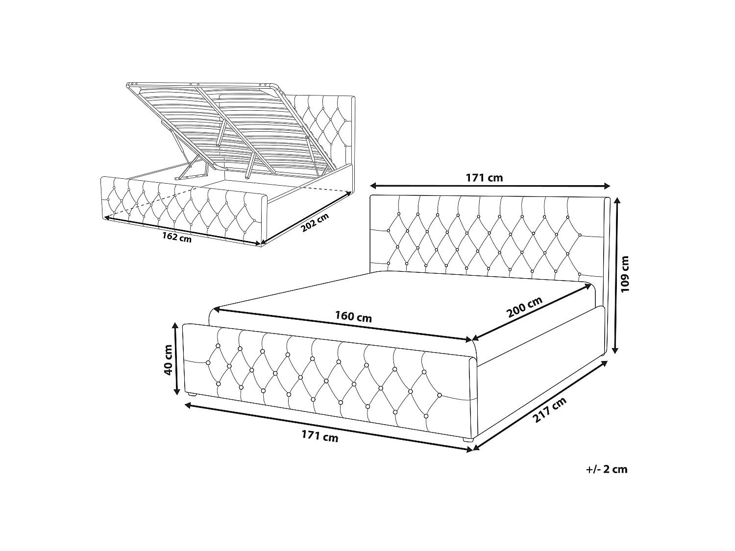 Bed met opbergruimte Fluweel AMIENS 160 x 200 cm Lichtbeige