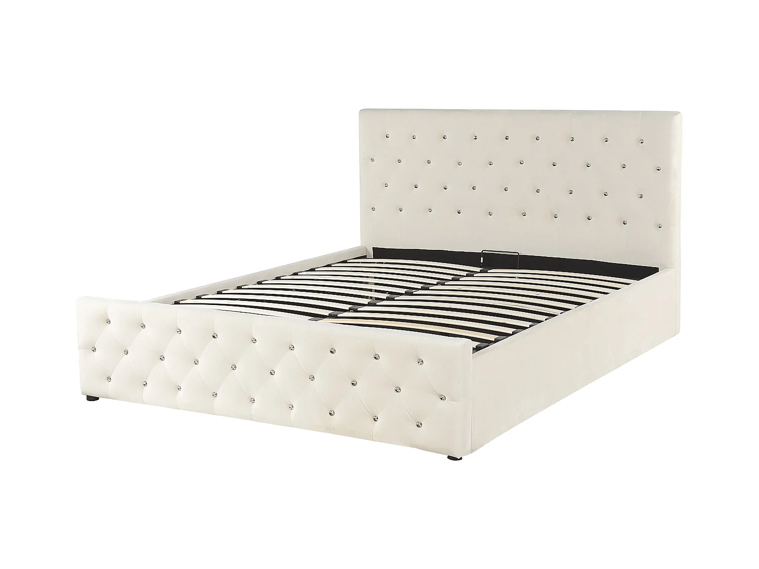 Lit ottoman Velours AMIENS 140 x 200 cm Beige clair