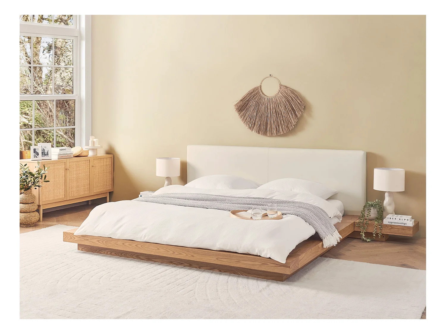 Bed Kunstleer ZEN 180 x 200 cm Natuurlijk essenhout