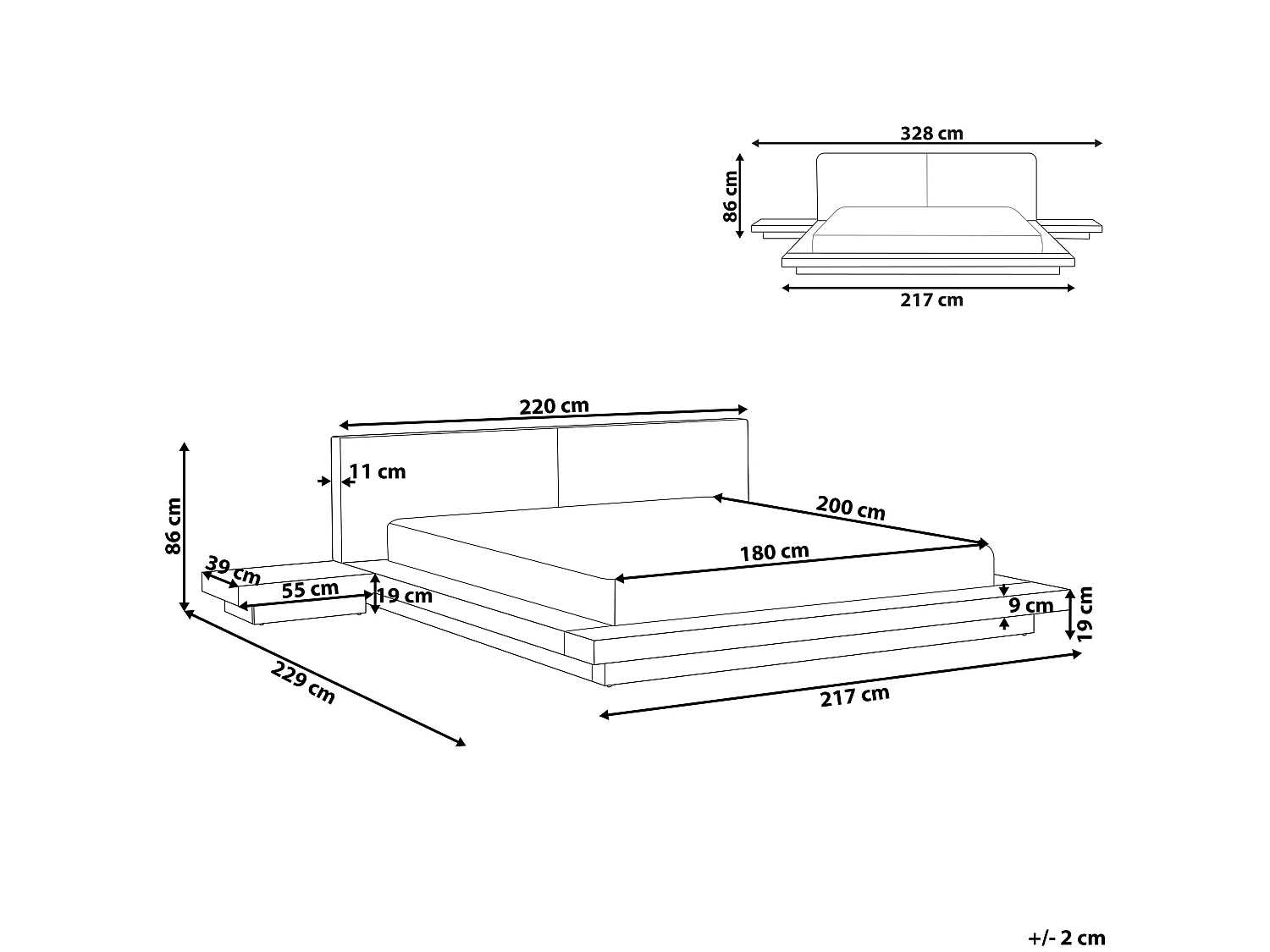Lit avec sommier Cuir PU ZEN 180 x 200 cm Frêne naturel