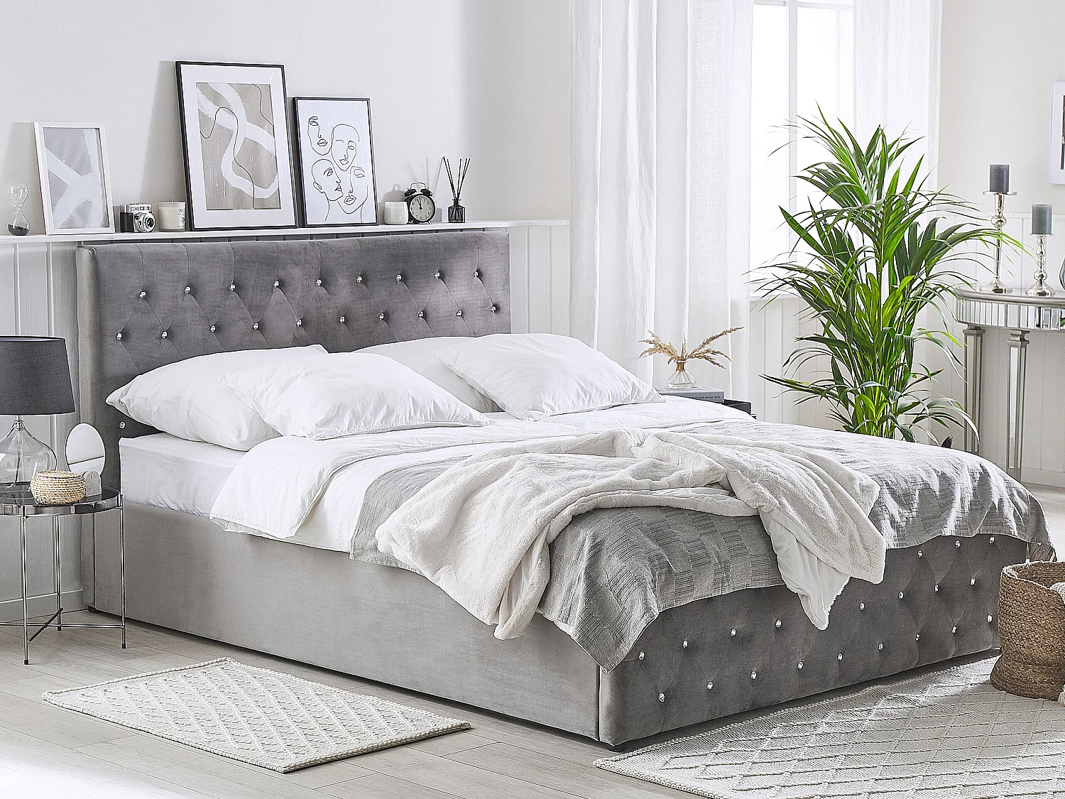 Bett mit Stauraum Samtstoff AMIENS 160 x 200 cm Grau