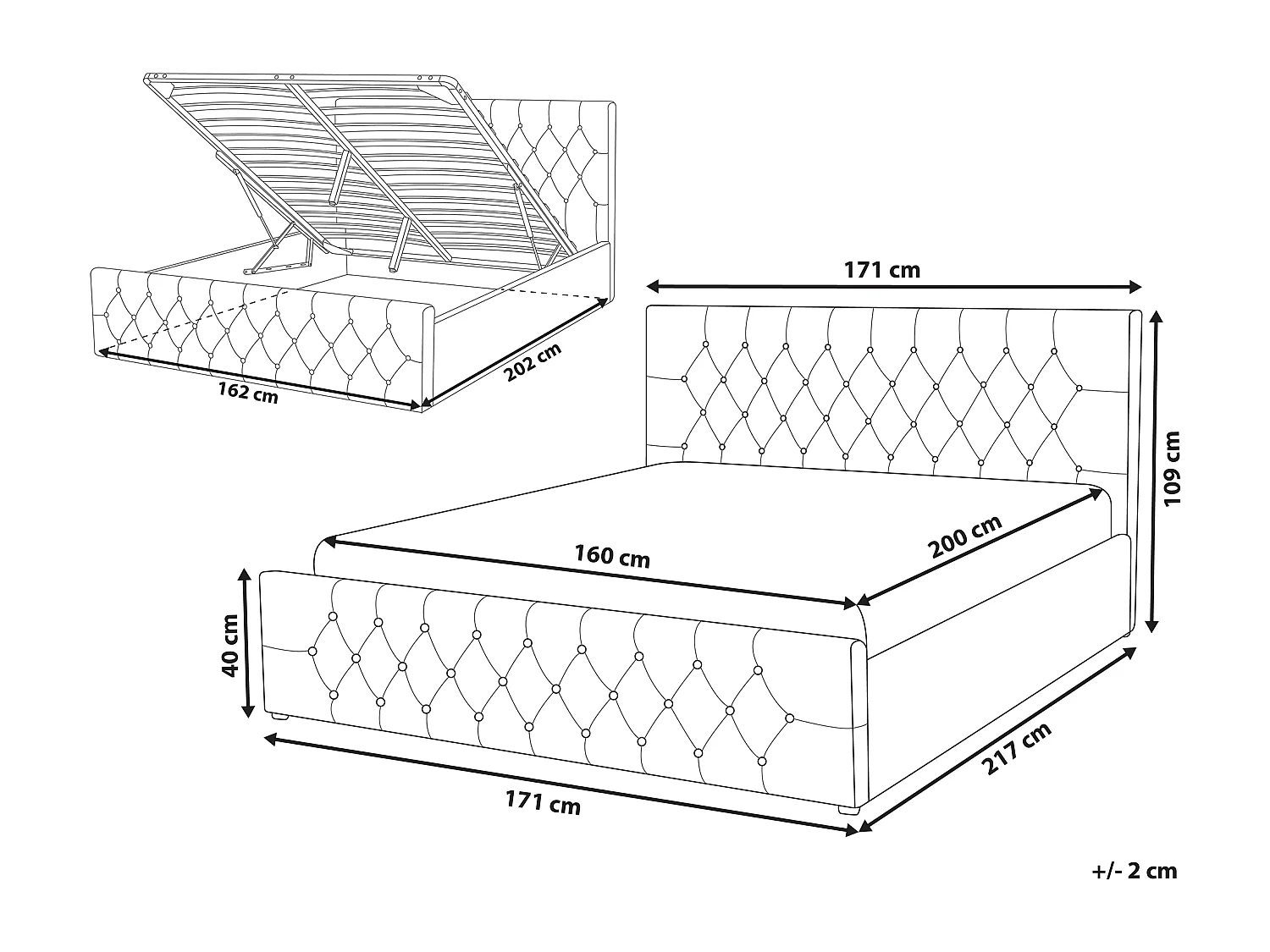 Bett mit Stauraum Samtstoff AMIENS 160 x 200 cm Grau