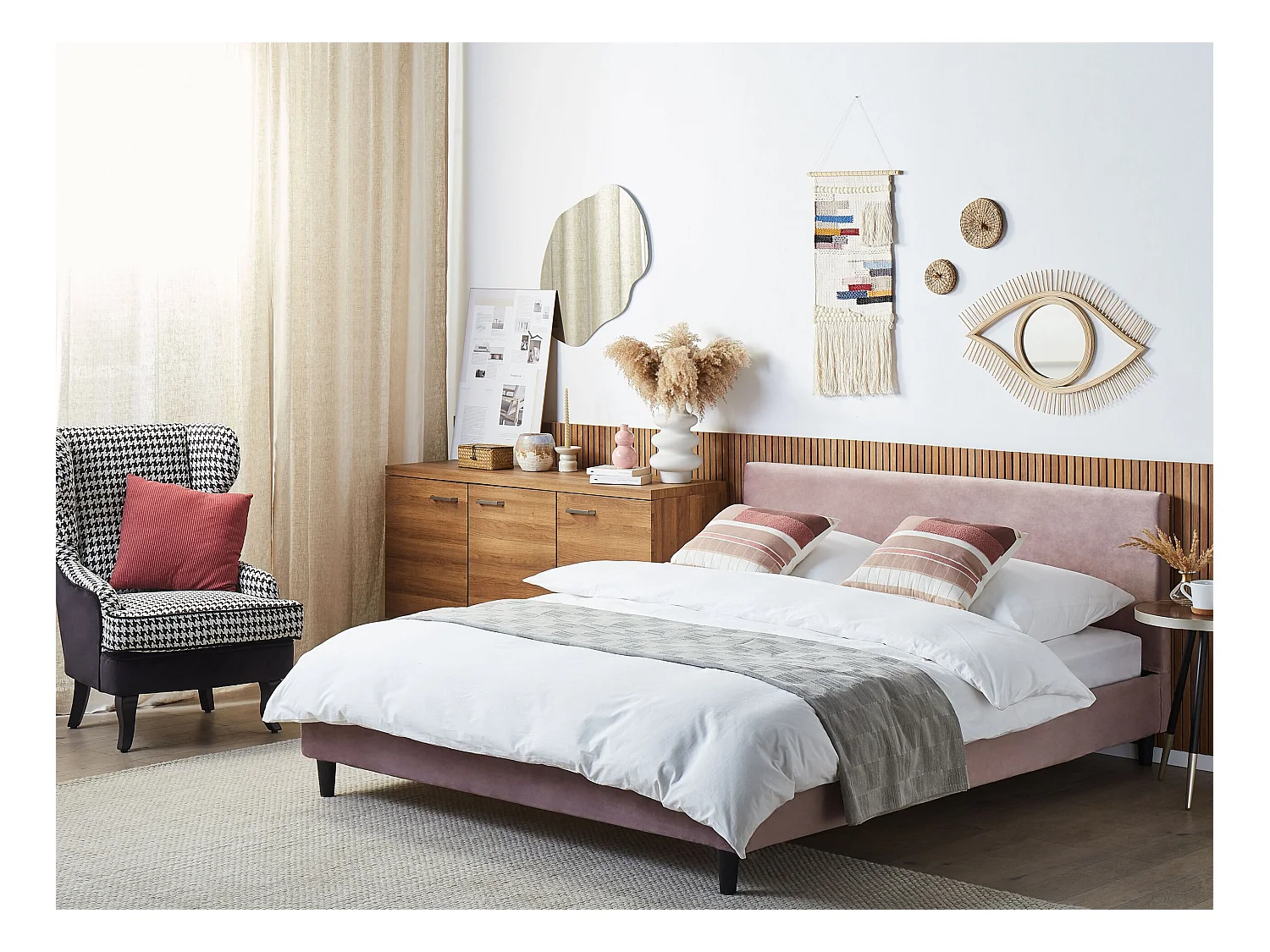 Modernes Doppelbett abnehmbarer Polsterbezug 160 x 200 cm Samtstoff rosa Fitou