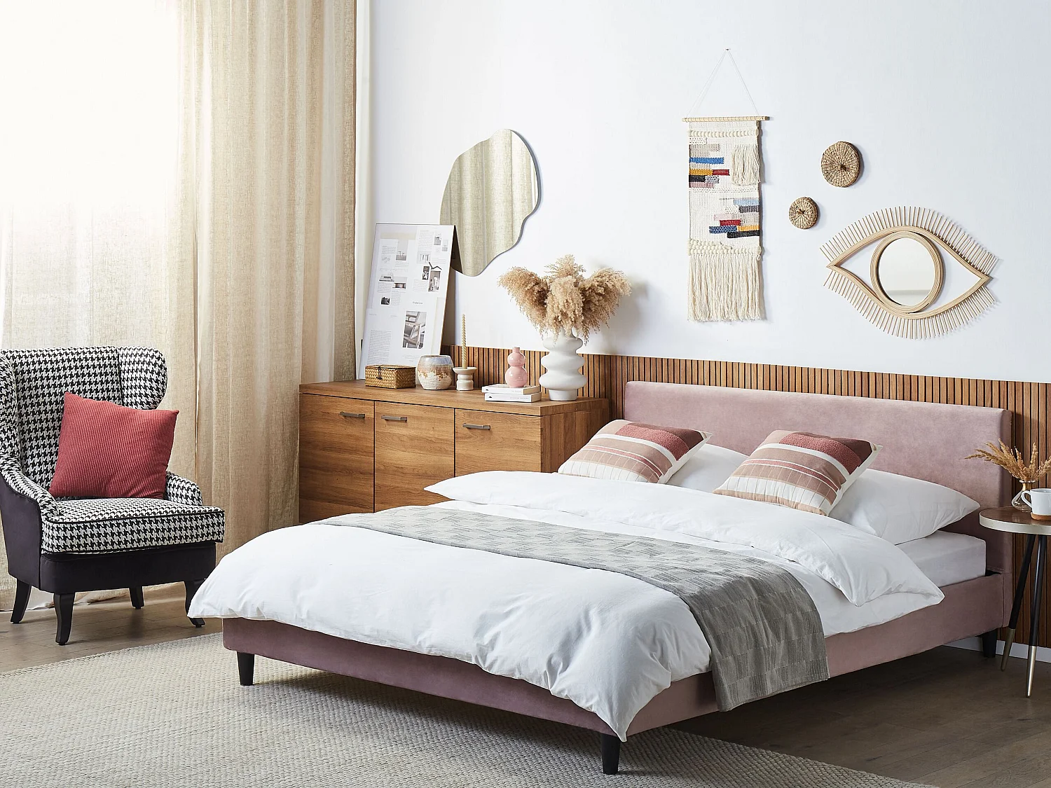 Lit avec sommier Velours FITOU 160 x 200 cm Rose