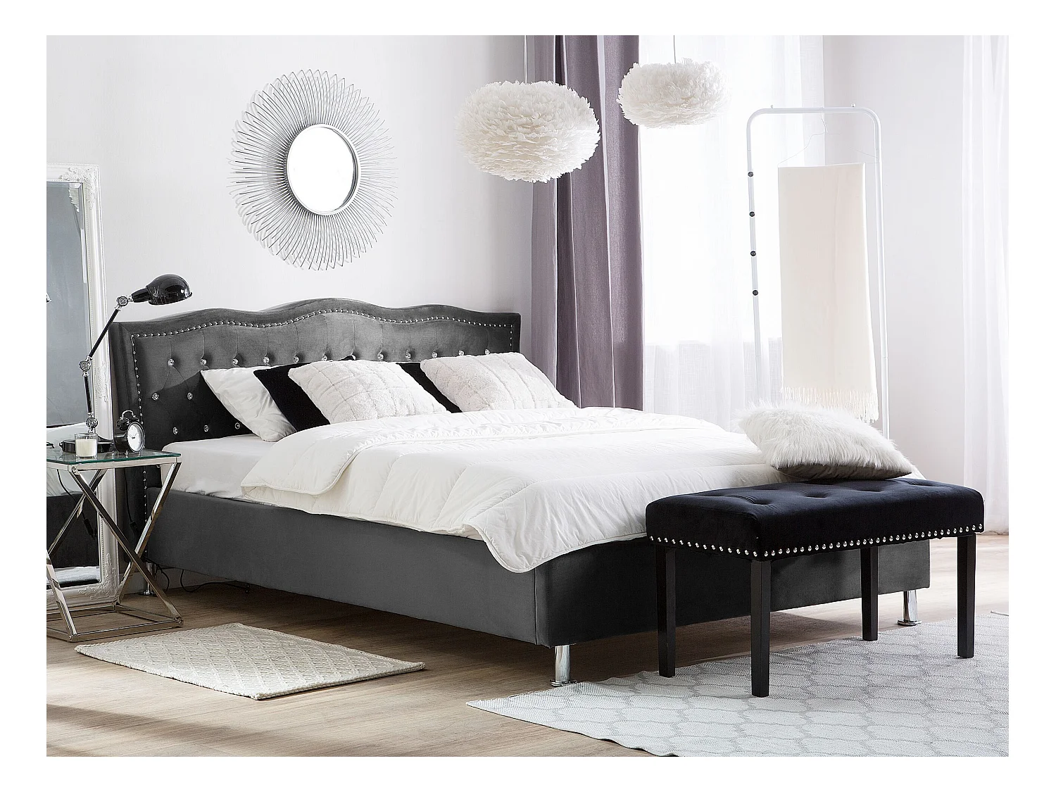 Bed met opbergruimte Fluweel METZ 140 x 200 cm Donkergrijs