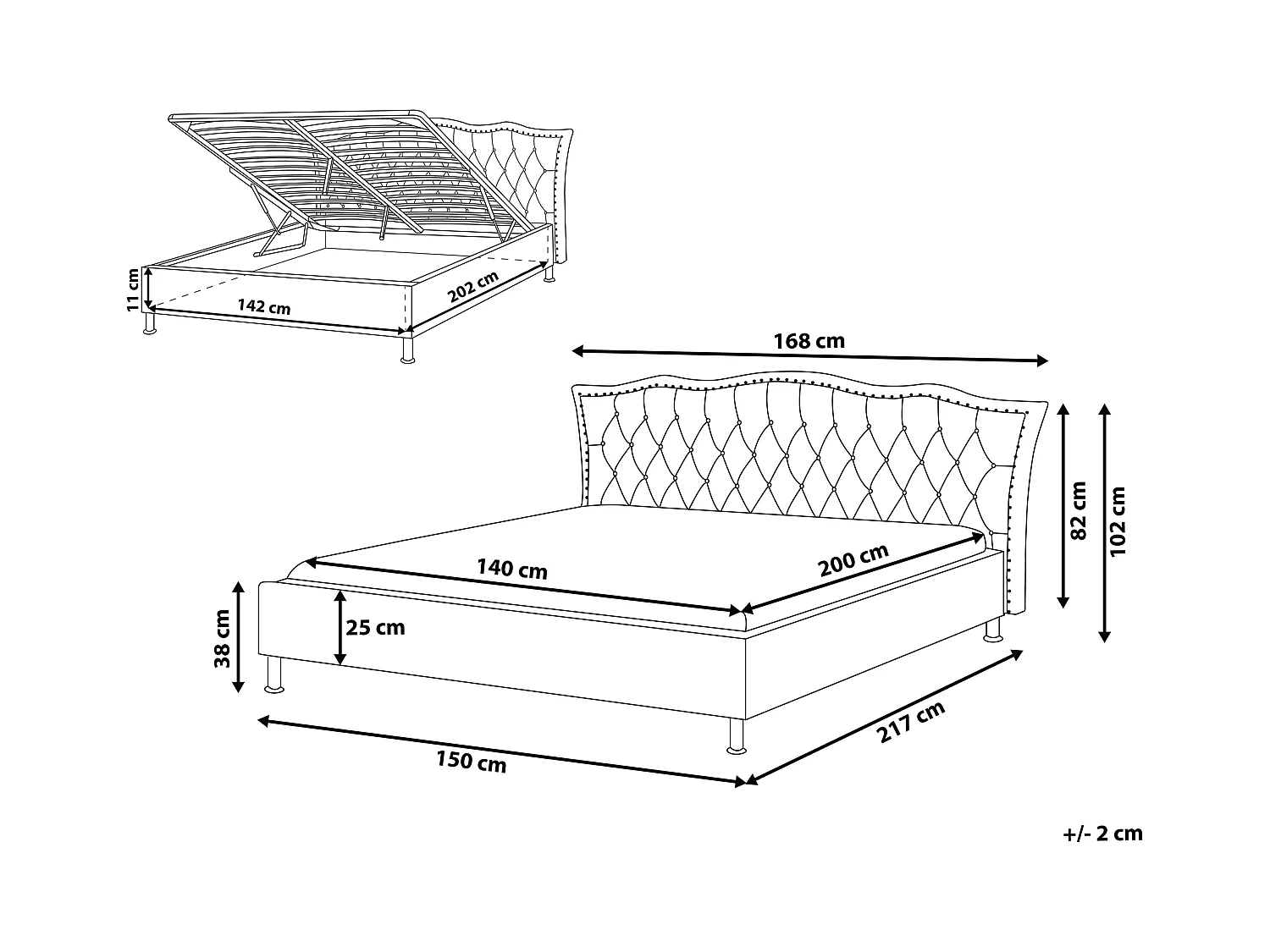 Bed met opbergruimte Fluweel METZ 140 x 200 cm Donkergrijs