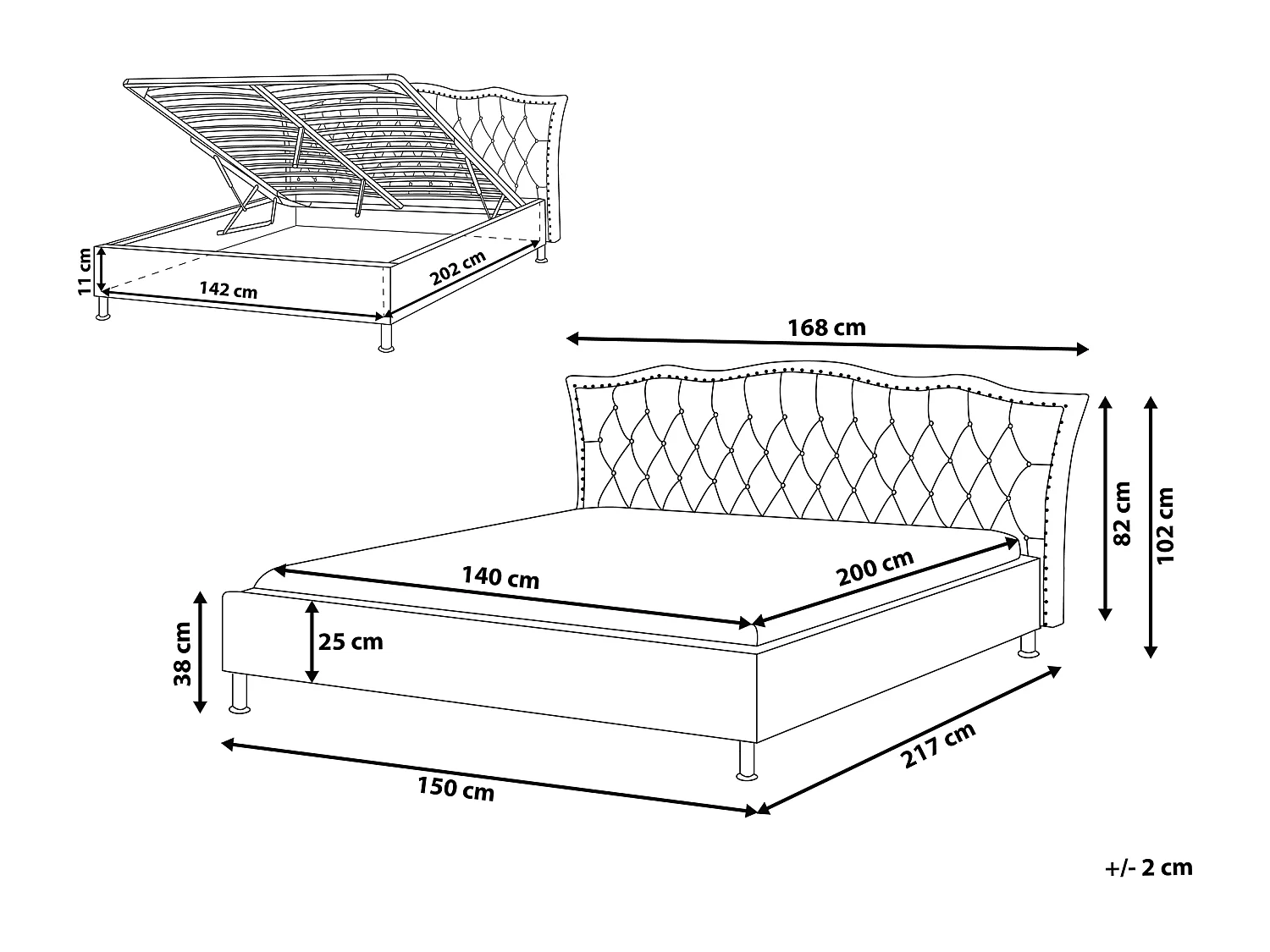 Bed met opbergruimte Fluweel METZ 140 x 200 cm Donkergrijs