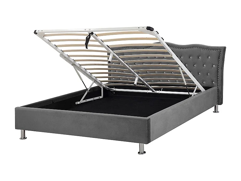 Lit ottoman Velours METZ 140 x 200 cm Gris foncé