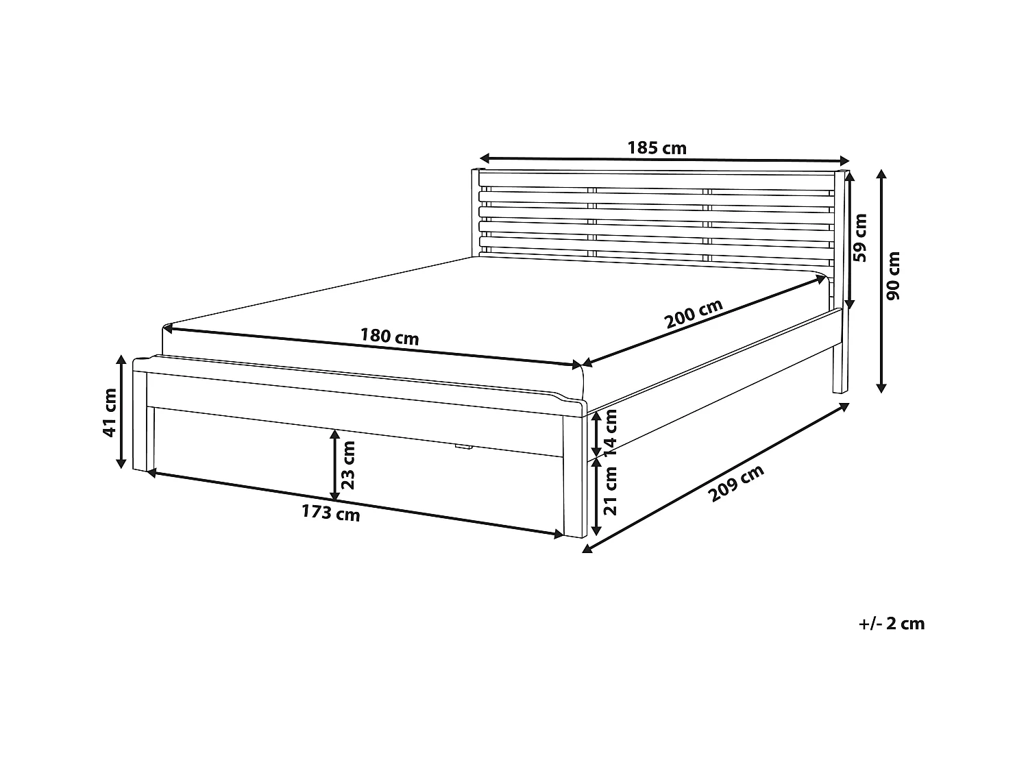 Bequemes Doppelbett hellbraun Gummibaumholz mit Lattenrost 180 x 200 cm Carnac