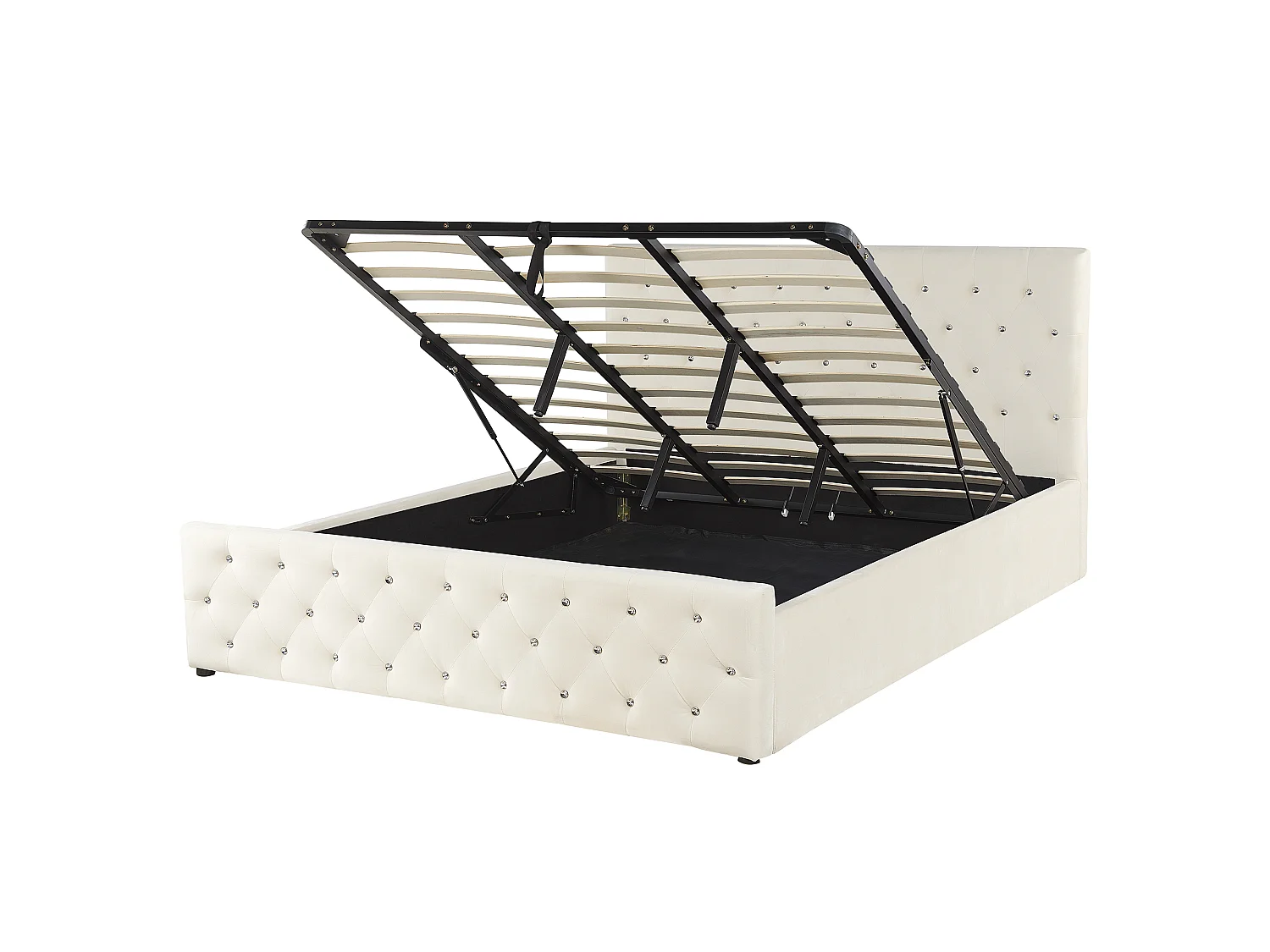 Cama baú Veludo AMIENS 180 x 200 cm Creme claro