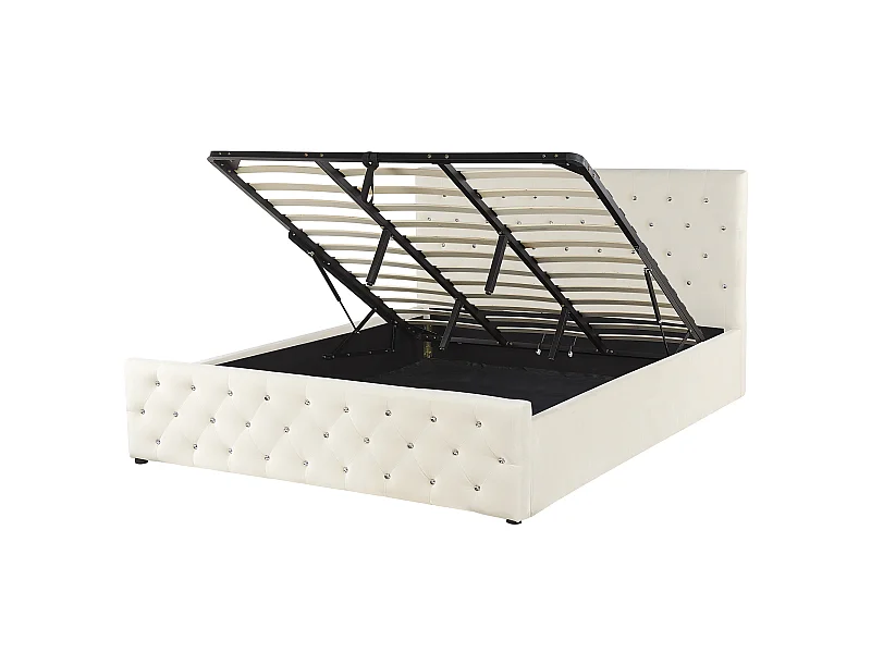 Cama baú Veludo AMIENS 180 x 200 cm Creme claro