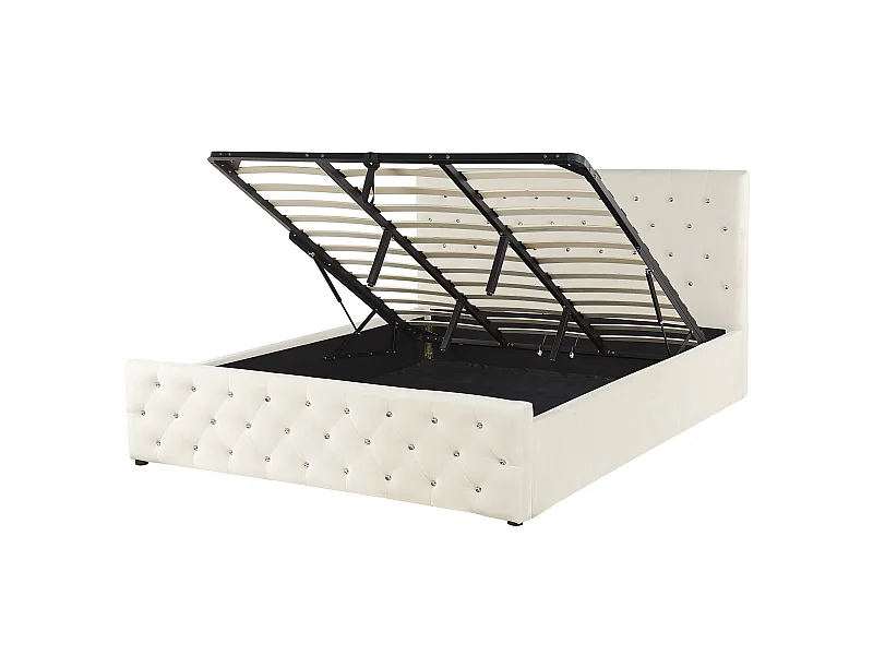 Letto contenitore Velluto AMIENS 180 x 200 cm Beige chiaro