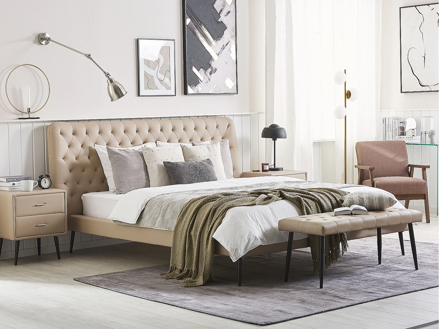 Lit avec sommier Cuir PU ESSONNE 160 x 200 cm Beige